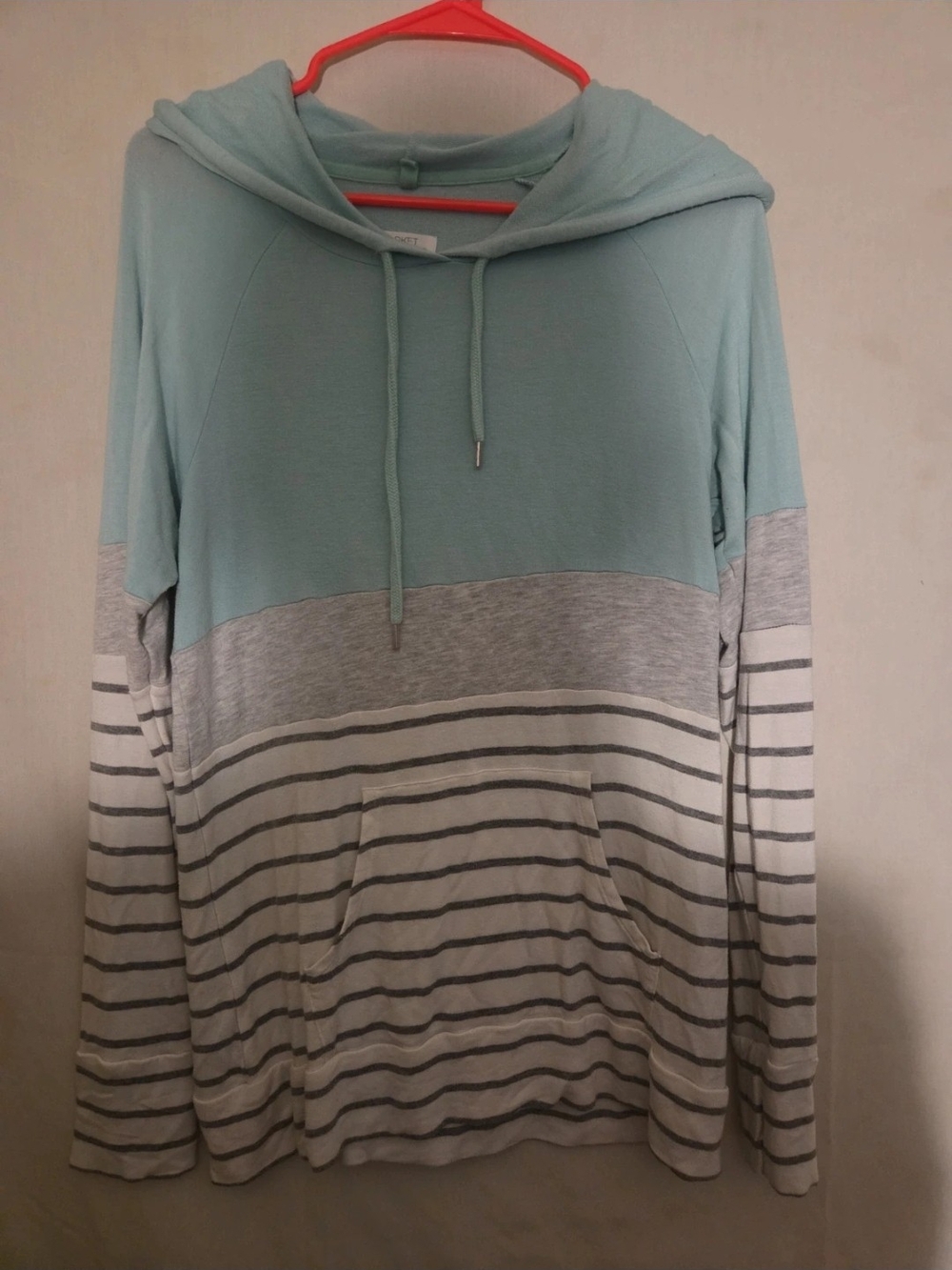 Market & Spruce Mint, Gray & White Striped Hooded Pullover